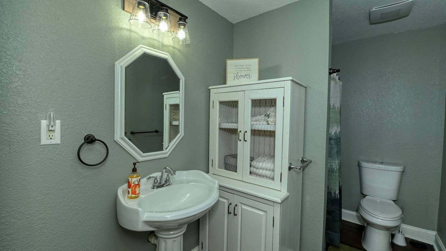 Hawk's Crest Landing II — bathroom with sage green pedestal sink
